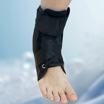 Hordozható bokatámogatás kötős szalaggal és Velcro-zárral, kompozit szövetből; védi a bokát; alkalmas futásra, kosárlabdára, futballra, röplabdára és túrázásra