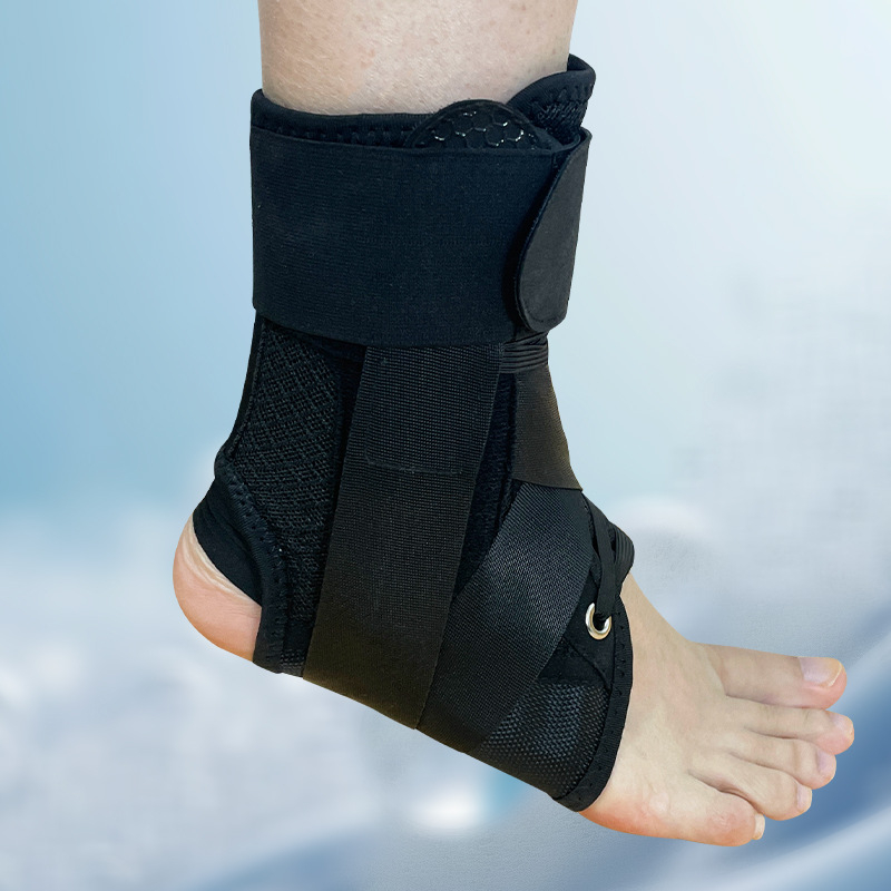 Hordozható bokatámogatás kötős szalaggal és Velcro-zárral, kompozit szövetből; védi a bokát; alkalmas futásra, kosárlabdára, futballra, röplabdára és túrázásra