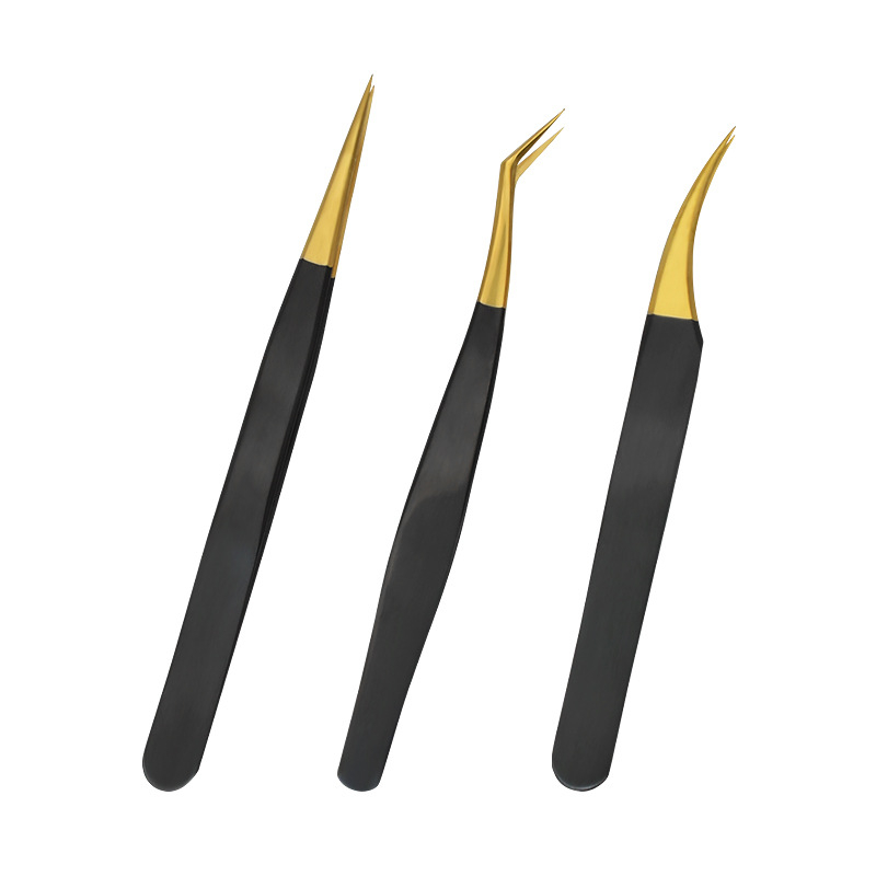 Τσιμπίδα για βλεφαρίδες, ανοξείδωτος χάλυβας, μυτερή άκρη, αντιδιαβρωτική, σειρά Black Gold Precision grafting tweezers, μάρκα Zhenye
