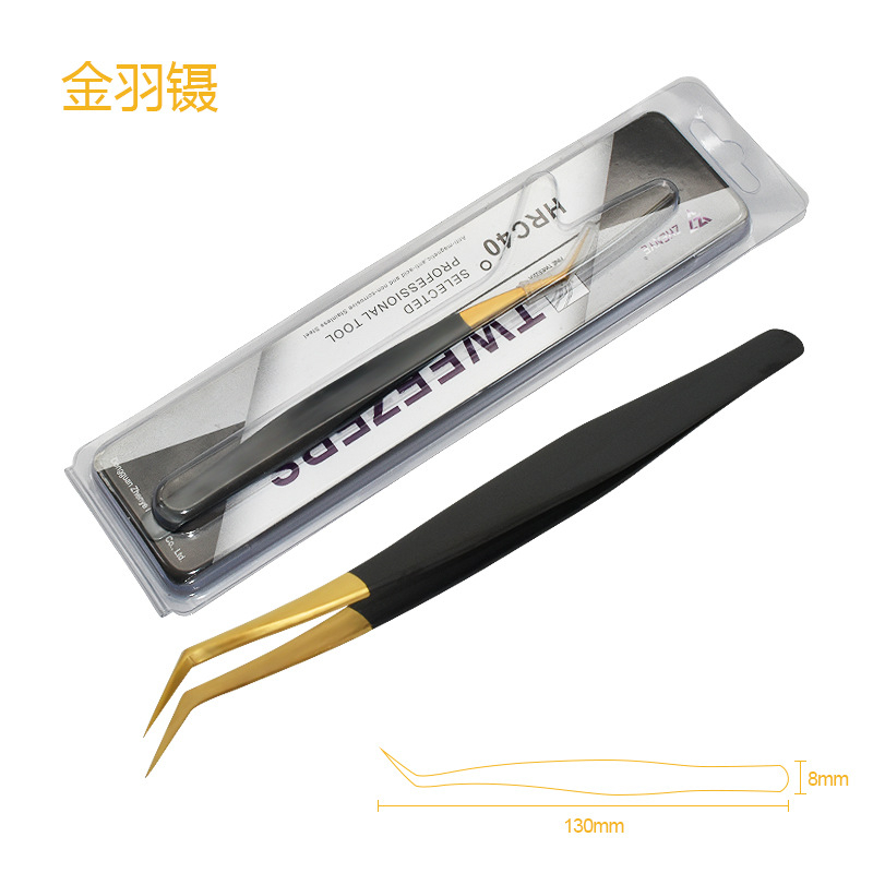Τσιμπίδα για βλεφαρίδες, ανοξείδωτος χάλυβας, μυτερή άκρη, αντιδιαβρωτική, σειρά Black Gold Precision grafting tweezers, μάρκα Zhenye