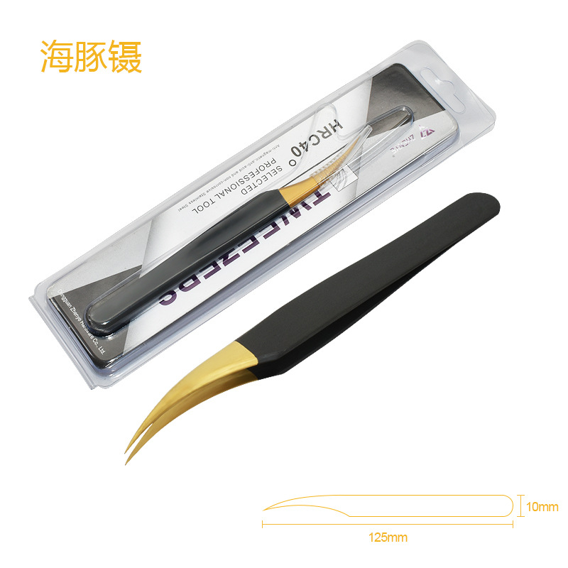 Τσιμπίδα για βλεφαρίδες, ανοξείδωτος χάλυβας, μυτερή άκρη, αντιδιαβρωτική, σειρά Black Gold Precision grafting tweezers, μάρκα Zhenye