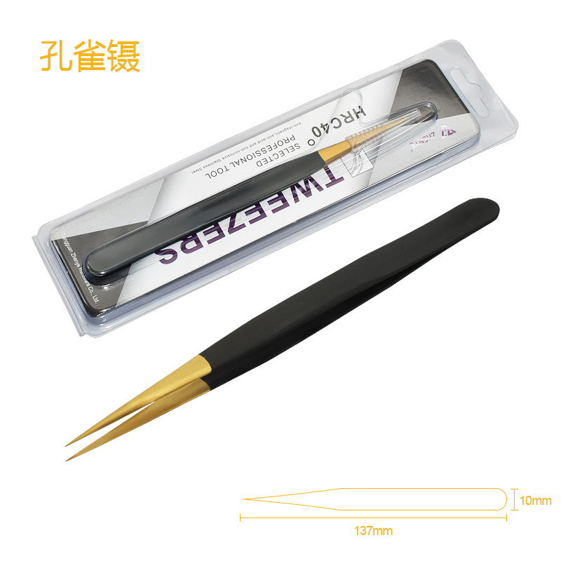 Τσιμπίδα για βλεφαρίδες, ανοξείδωτος χάλυβας, μυτερή άκρη, αντιδιαβρωτική, σειρά Black Gold Precision grafting tweezers, μάρκα Zhenye