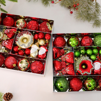 Пластмасов комплект боядисани коледни топки за елха – украса за Коледа, полу ръчна и полу-механична изработка