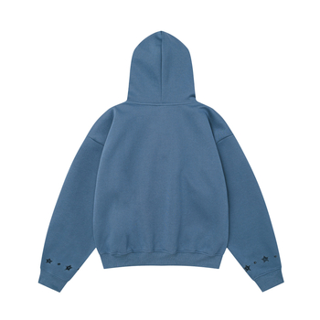 Unisex kapuces džemteris ar zvaigznīšu izšuvumu un sietveida tukšu dizainu, brīvs piegriezums, 65% kokvilna / 35% poliesters, sānu kabatas