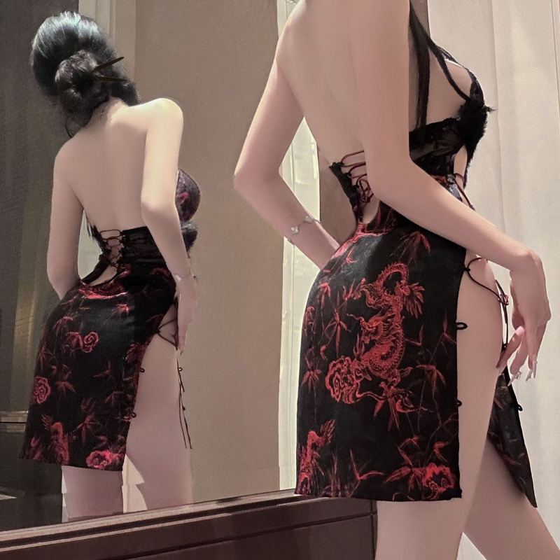 Seksi donje rublje s halterom u cheongsama stilu, uniformni kostim, poliester 90–95%