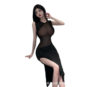 Prom Queen suknelė — tinklinė permatoma ilga suknelė, poliesteris, siauras kirpimas