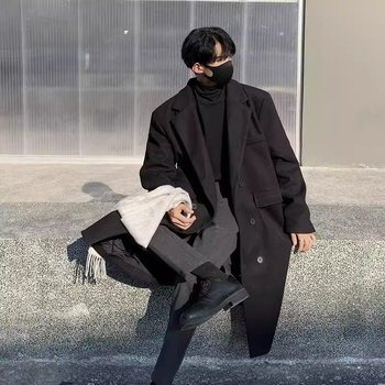 Corduroy moterų paltas iki kelių ilgio, laisvas kirpimas, dvigubo užsegimo, švarko apykaklė