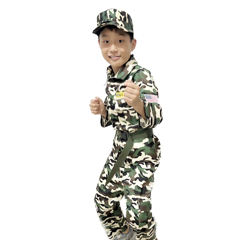 Costum pentru experiență militară pentru copii, camuflaj pentru jocuri de rol, material poliester cu conținut de fibre de celuloză regenerată de 95%+, potrivit pentru sub 17 ani, lansare toamnă 2024.