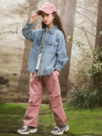 Κοριτσίστικο τζιν πουκάμισο σε κορεατικό στυλ, 70% βαμβάκι, μονόμπροτο κλείσιμο, άνοιξη και φθινόπωρο, για παιδιά άνω των 140 εκ