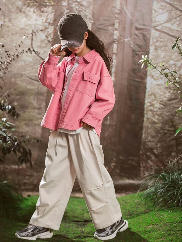 Κοριτσίστικο τζιν πουκάμισο σε κορεατικό στυλ, 70% βαμβάκι, μονόμπροτο κλείσιμο, άνοιξη και φθινόπωρο, για παιδιά άνω των 140 εκ