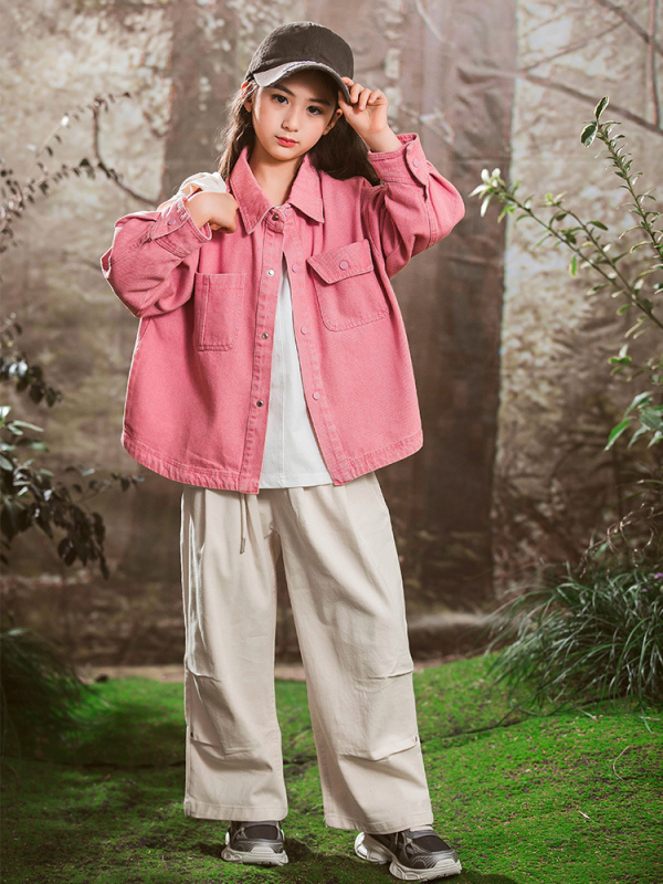 Κοριτσίστικο τζιν πουκάμισο σε κορεατικό στυλ, 70% βαμβάκι, μονόμπροτο κλείσιμο, άνοιξη και φθινόπωρο, για παιδιά άνω των 140 εκ