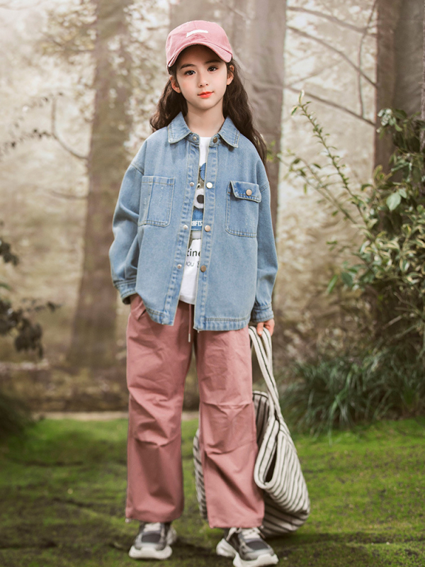 Κοριτσίστικο τζιν πουκάμισο σε κορεατικό στυλ, 70% βαμβάκι, μονόμπροτο κλείσιμο, άνοιξη και φθινόπωρο, για παιδιά άνω των 140 εκ