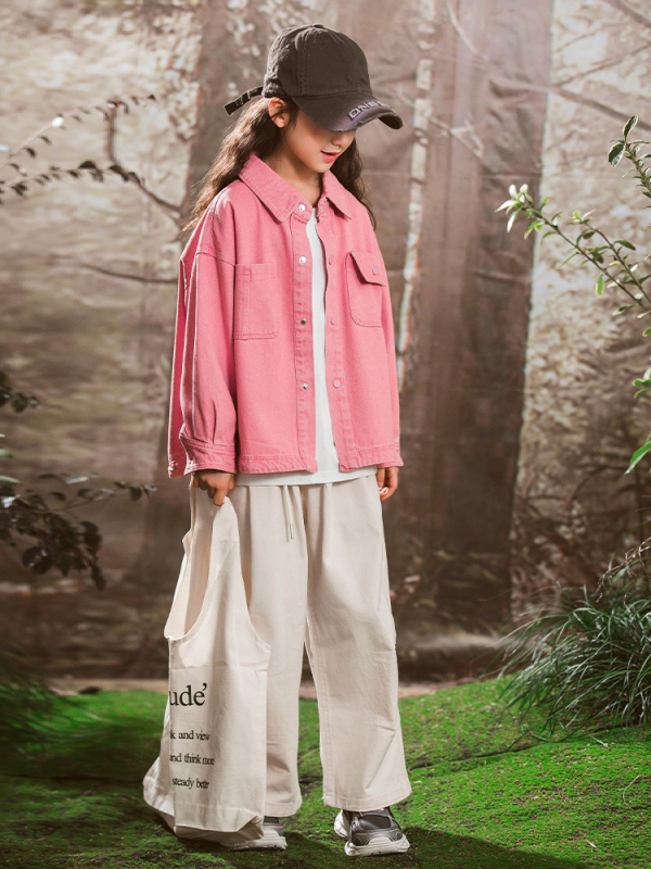 Κοριτσίστικο τζιν πουκάμισο σε κορεατικό στυλ, 70% βαμβάκι, μονόμπροτο κλείσιμο, άνοιξη και φθινόπωρο, για παιδιά άνω των 140 εκ