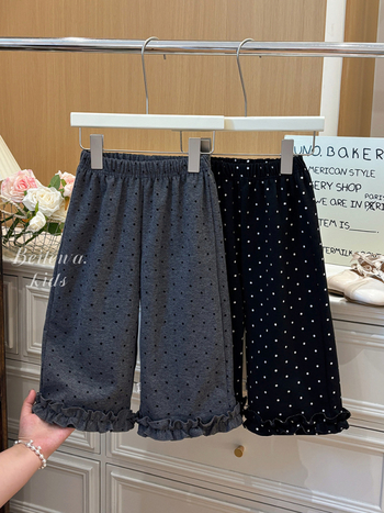 Mergaitėms su fliso pamušalu kelnes, koledžo stiliaus, tiesus kirpimas, vidurinio aukščio juosta, vienos spalvos raštas