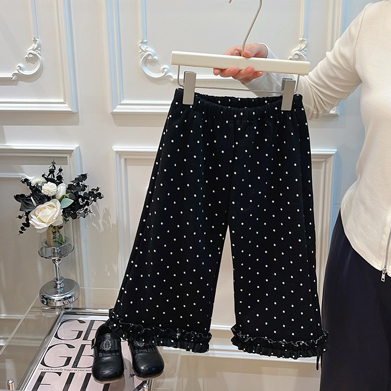 Mergaitėms su fliso pamušalu kelnes, koledžo stiliaus, tiesus kirpimas, vidurinio aukščio juosta, vienos spalvos raštas