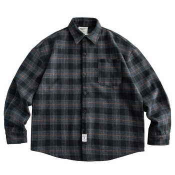 Cămașă în carouri, poliester 96%+, mâneci lungi, guler Turn-down, stil japonez, inspirat cardigan, croială lejeră