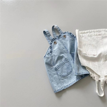 Dječji dvodijelni set u korejskom stilu: denim suknja s naramenicama i floralna majica kratkih rukava