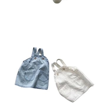 Dječji dvodijelni set u korejskom stilu: denim suknja s naramenicama i floralna majica kratkih rukava