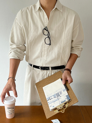 Cămașă în stil coreean, croială lejeră, mâneci lungi, guler pătrat, bumbac cu căptușeală de fleece