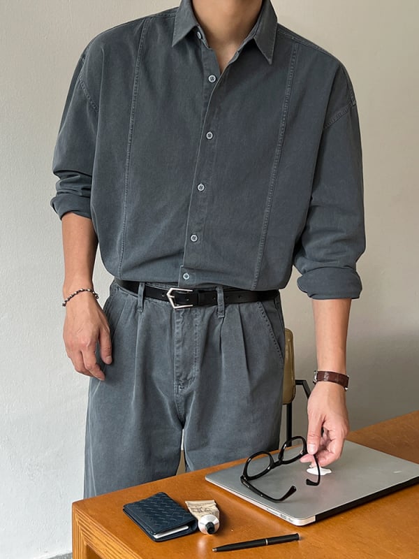 Cămașă în stil coreean, croială lejeră, mâneci lungi, guler pătrat, bumbac cu căptușeală de fleece