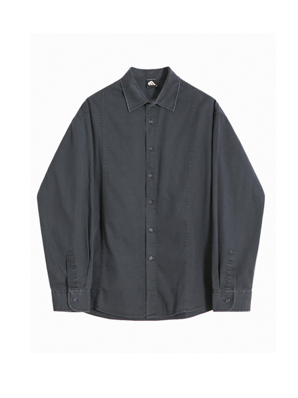 Cămașă în stil coreean, croială lejeră, mâneci lungi, guler pătrat, bumbac cu căptușeală de fleece