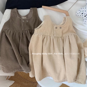 Mergaitei petnešinė suknelė A linijos, Korėjos stiliaus, terry audinys, vienspalvė, akrilo padas, pavasario-rudens sezonui