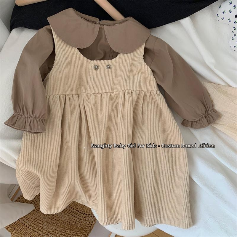 Mergaitei petnešinė suknelė A linijos, Korėjos stiliaus, terry audinys, vienspalvė, akrilo padas, pavasario-rudens sezonui