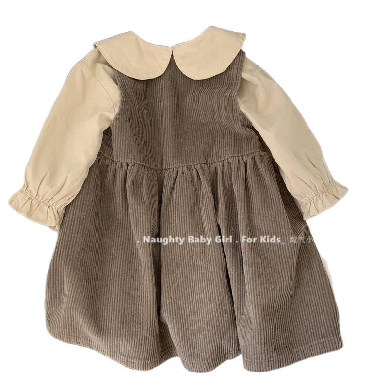 Mergaitei petnešinė suknelė A linijos, Korėjos stiliaus, terry audinys, vienspalvė, akrilo padas, pavasario-rudens sezonui