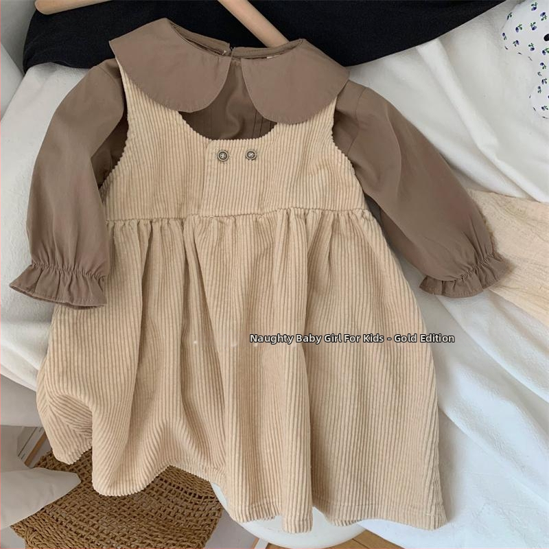 Mergaitei petnešinė suknelė A linijos, Korėjos stiliaus, terry audinys, vienspalvė, akrilo padas, pavasario-rudens sezonui