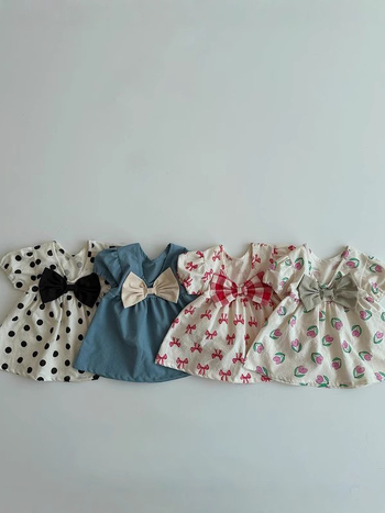 Kūdikio vasaros suknelė, korėjietiško stiliaus, Combed cotton, 95% medvilnė, gėlių raštas, raukšėti sijonai