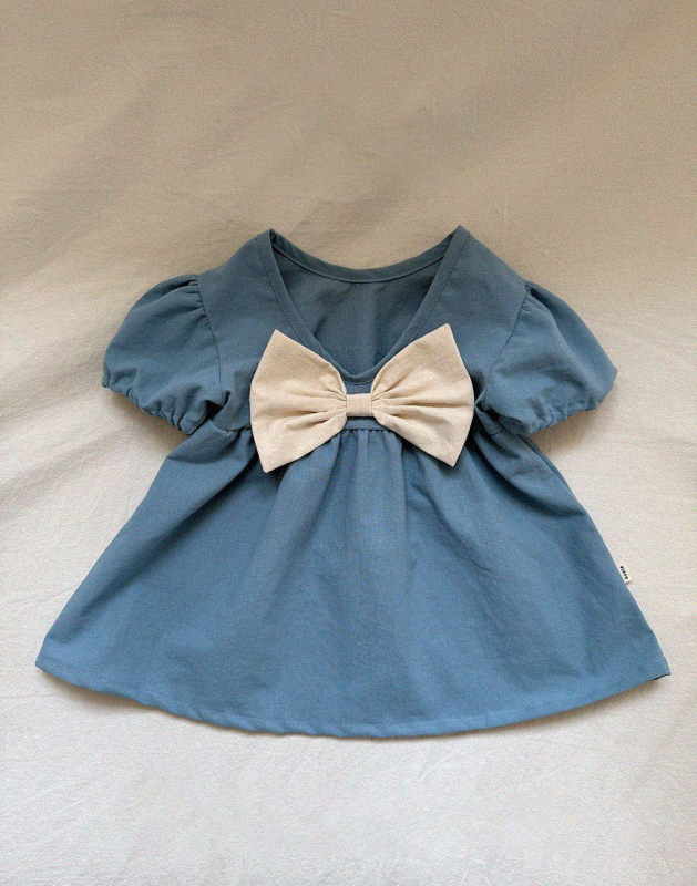 Kūdikio vasaros suknelė, korėjietiško stiliaus, Combed cotton, 95% medvilnė, gėlių raštas, raukšėti sijonai