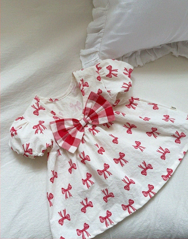 Kūdikio vasaros suknelė, korėjietiško stiliaus, Combed cotton, 95% medvilnė, gėlių raštas, raukšėti sijonai