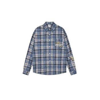 Cămașă cu mâneci lungi pentru bărbați și femei, croială lejeră, model carouri, poliester 96%+, guler rever, cusături brodate