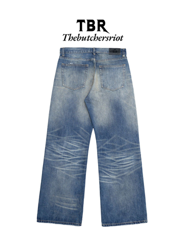 Meeste denimpüksid, sirge lõige, keskmine talje, tõmblukk, 65% puuvill, detailid rebenditega ja plaastritega