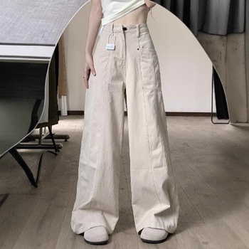 Džinsu platās darba bikses ar augstu vidukli, mikroelastība un bezgludināšanas apdare, ziemas 2024