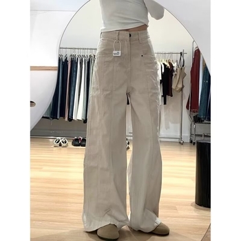 Džinsu platās darba bikses ar augstu vidukli, mikroelastība un bezgludināšanas apdare, ziemas 2024