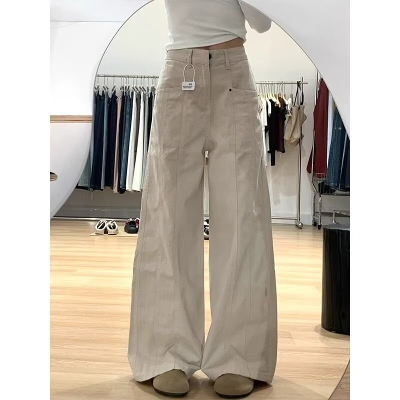 Džinsu platās darba bikses ar augstu vidukli, mikroelastība un bezgludināšanas apdare, ziemas 2024