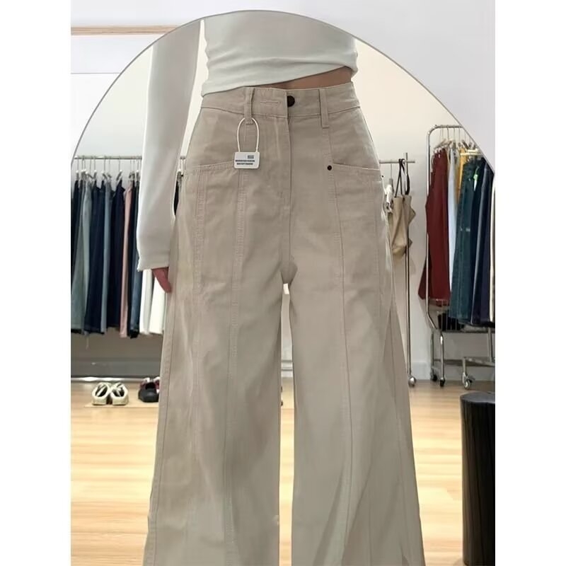 Džinsu platās darba bikses ar augstu vidukli, mikroelastība un bezgludināšanas apdare, ziemas 2024