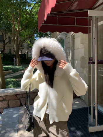 Cardigan femei cu glugă în stil coreean, fermoar, tricot din bumbac, mâneci lungi, croială regulată