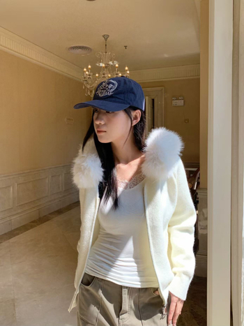 Cardigan femei cu glugă în stil coreean, fermoar, tricot din bumbac, mâneci lungi, croială regulată