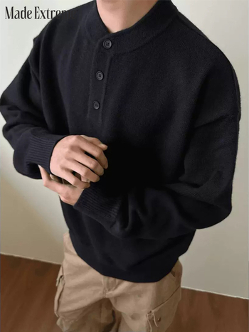 Unisex pleteni pulover s okruglim izrezom, dugi rukav, široki kroj, jesen 2024, smjesa vlakana akrila (50%)