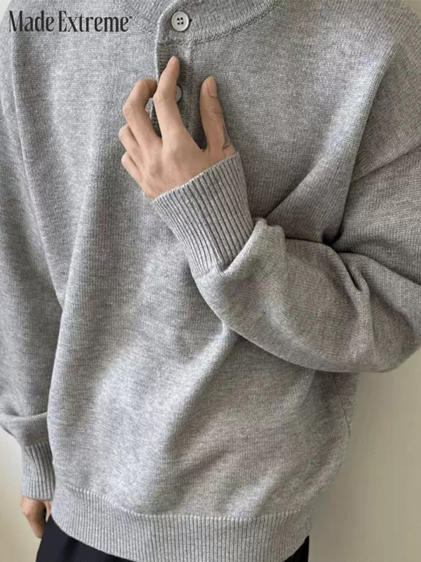 Unisex pleteni pulover s okruglim izrezom, dugi rukav, široki kroj, jesen 2024, smjesa vlakana akrila (50%)