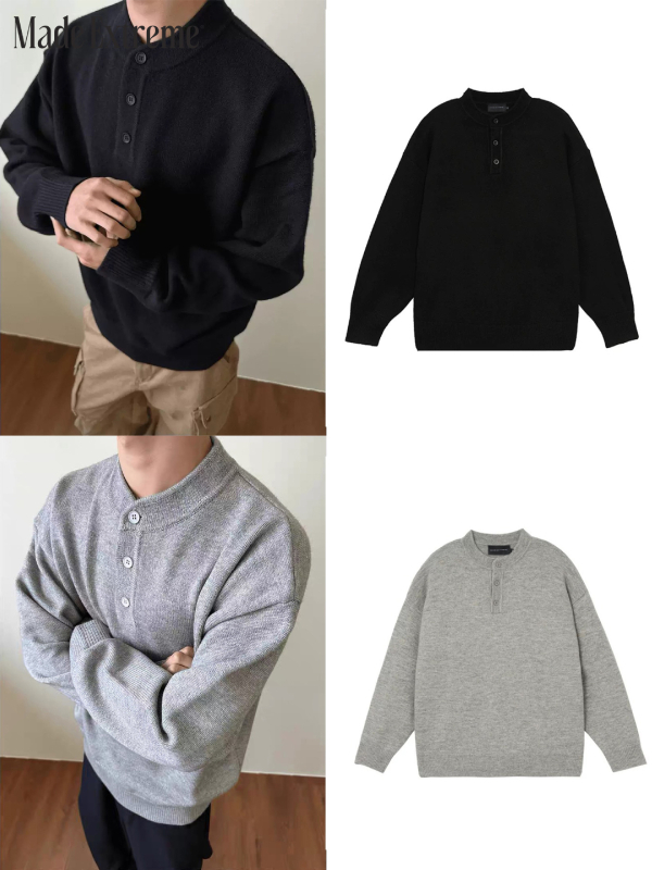 Unisex pleteni pulover s okruglim izrezom, dugi rukav, široki kroj, jesen 2024, smjesa vlakana akrila (50%)