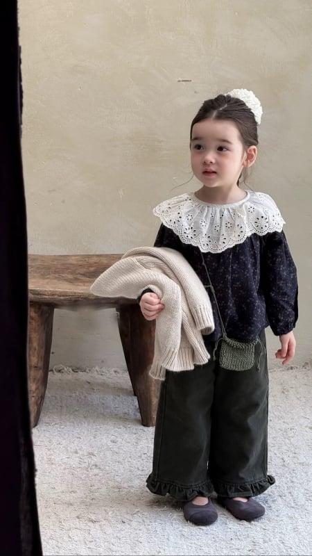 Cămașă pentru fetițe cu imprimeu floral, guler în formă de lotus, mâneci lungi, 90% bumbac, 3–8 ani, stil coreean