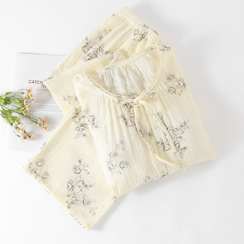 Naiste pidžaama pitsiga, armas ja sõbralik stiil, 100% puuvill, ümmargune kaelus, pikad varrukad, püksid