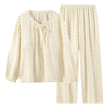 Naiste pidžaama pitsiga, armas ja sõbralik stiil, 100% puuvill, ümmargune kaelus, pikad varrukad, püksid