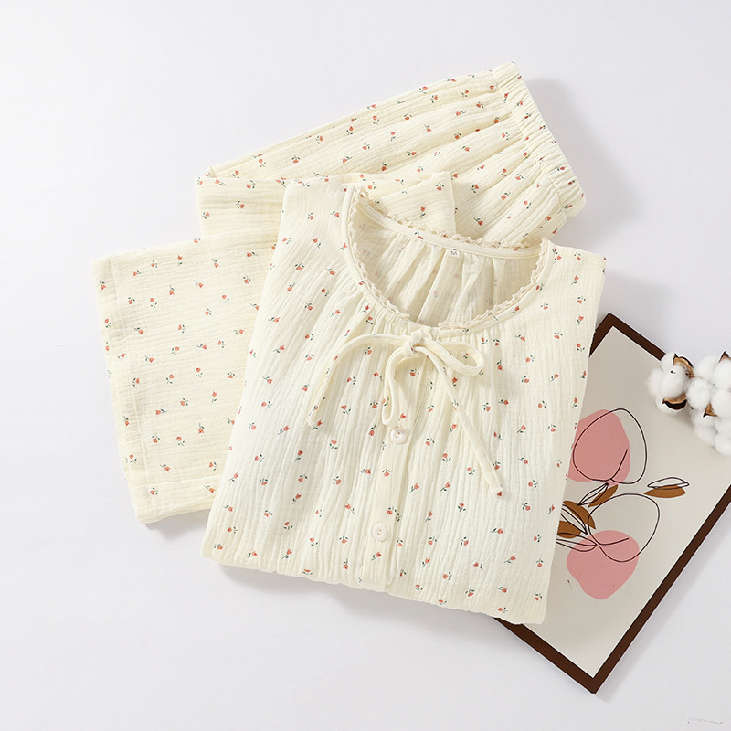 Naiste pidžaama pitsiga, armas ja sõbralik stiil, 100% puuvill, ümmargune kaelus, pikad varrukad, püksid