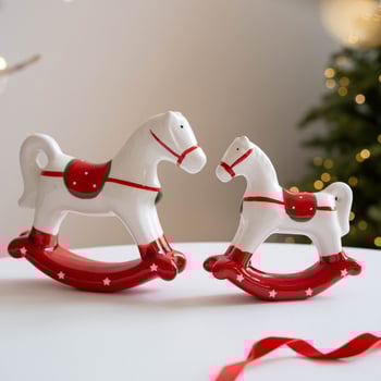 Kerámiából készült karácsonyi gyertyatartó fából készült lovacskával — BJ124, Huiyin, Anyag: kerámia, Stílus: Karácsony