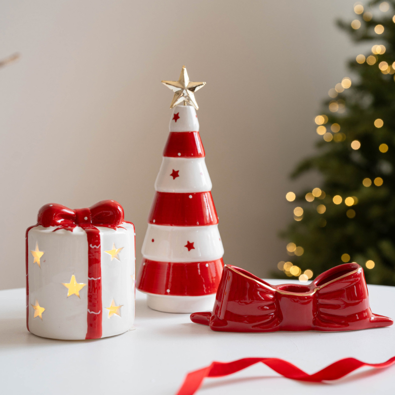 Kerámiából készült karácsonyi gyertyatartó fából készült lovacskával — BJ124, Huiyin, Anyag: kerámia, Stílus: Karácsony