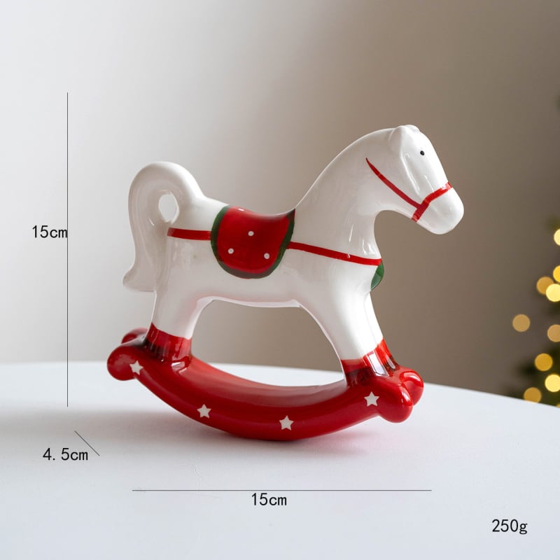 Kerámiából készült karácsonyi gyertyatartó fából készült lovacskával — BJ124, Huiyin, Anyag: kerámia, Stílus: Karácsony
